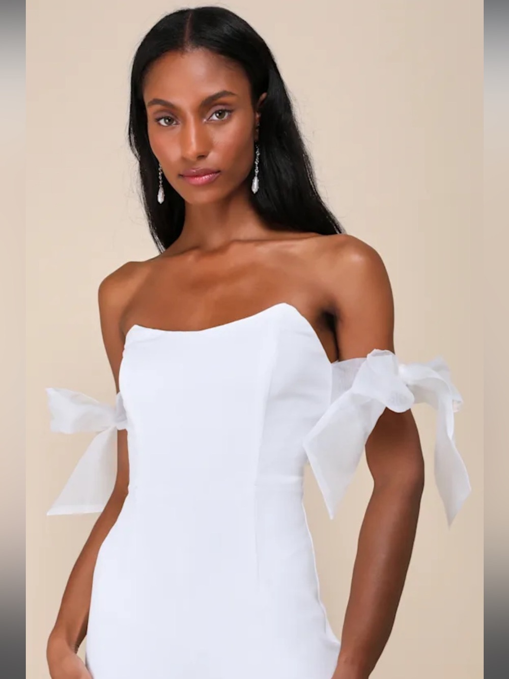 NWT-Pristine Aura White Tie-Strap Off-the-Shoulder Jumpsuit - Picture 4 of 16